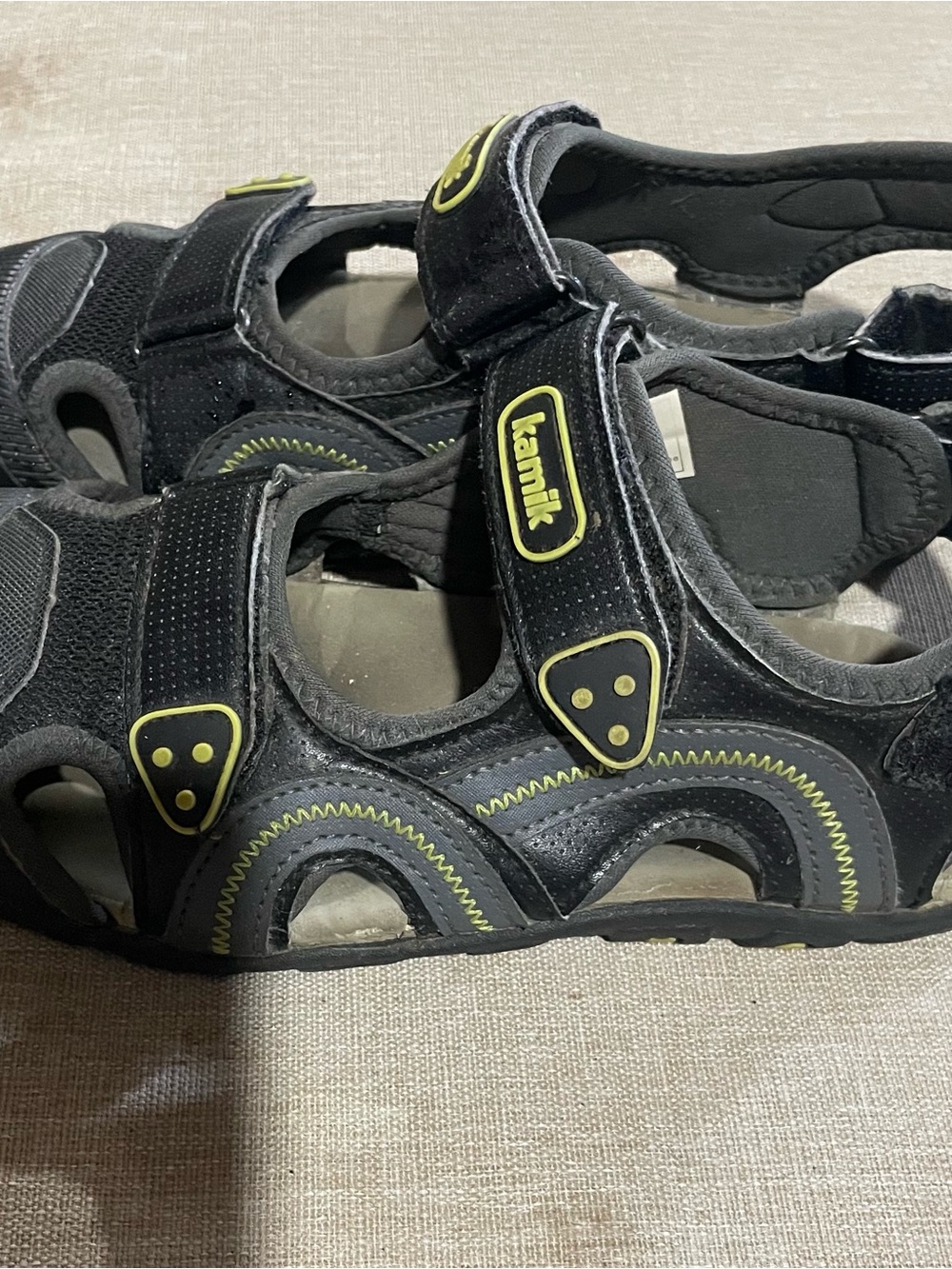 Kamik Kids Black and Yellow Hook-and-Loop Active Sandals